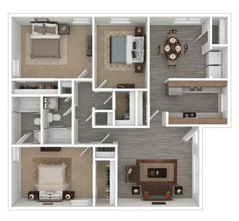 Floor plan for 3 beds, 2 baths, 1396 sqft
